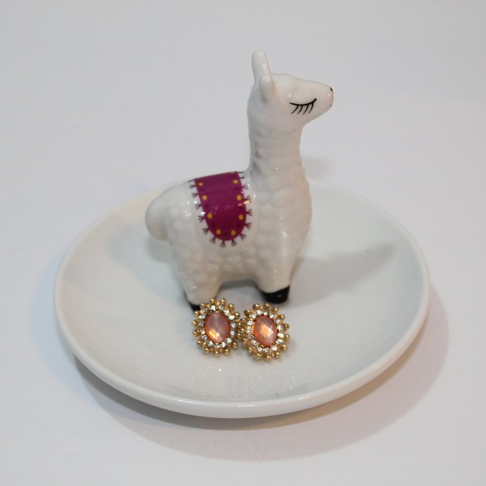 Oval Pink Gold Rhinestone Cocktail Earrings NEW